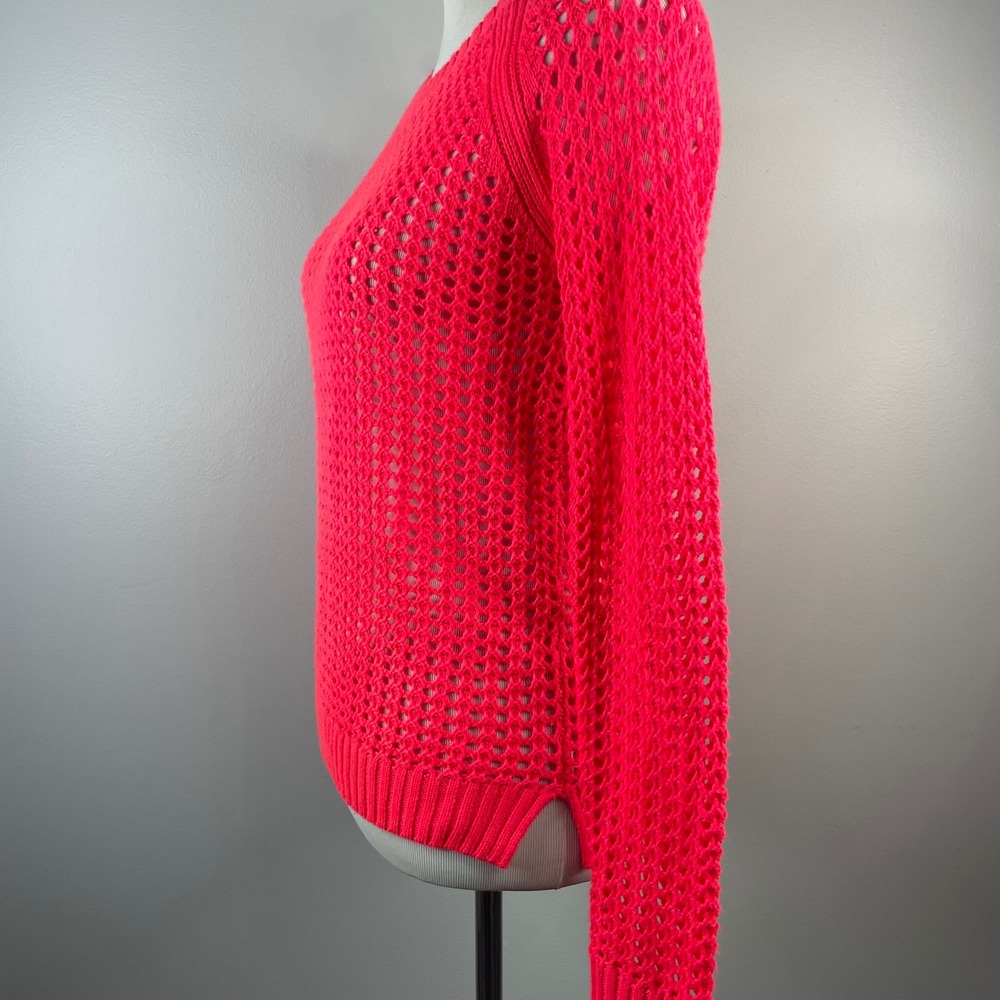 ANA A New Approach Womens Neon Pink Open Knit Crochet‎ Sweater Long Sleeve Small - Picture 2 of 9